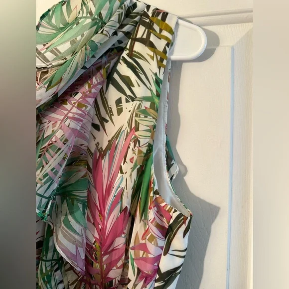 BADGLEY MISHKA 8 EASTER Resort Wedding Coastal Palm Ruffle Pink Green Maxi Dress - Picture 8 of 16